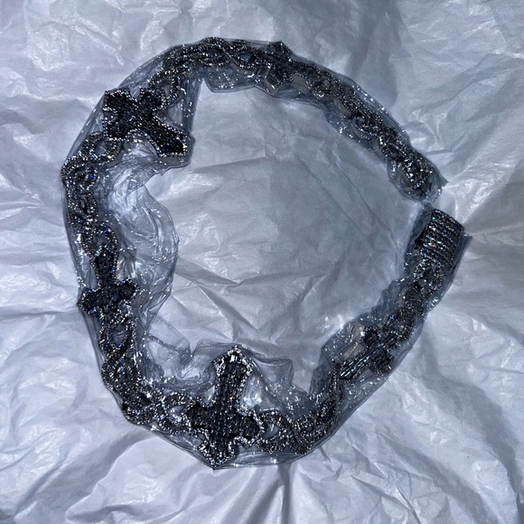 Baguette Cut Cross Infinity Link Chain Plated White Gold 20 Inch - Picture 1 of 3